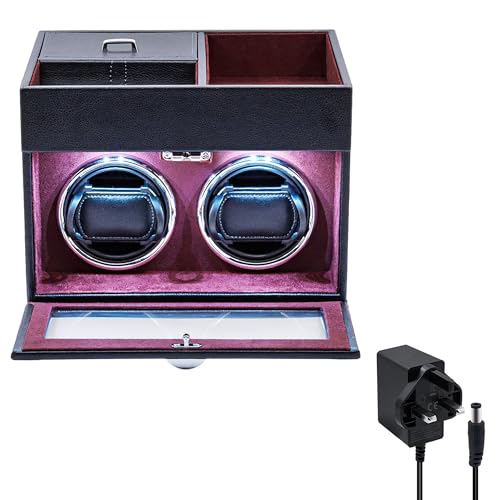 Mcbazel Automatic Double Watch Winder with Storage Box, Watch Winders for 2 Watches,Automatic Watch Winder Box with Quiet Motor(Wine Red)
