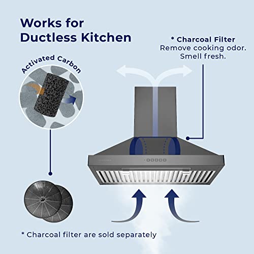 Hauslane | Chef Series 30" Wm-590 | Black Stainless Steel Fingerprint And Smudge Resistant | 3 Speed Wall Mount Kitchen Fan | Easy Clean Baffle Filters, Led | Duct Or Ductless Options #TOP3