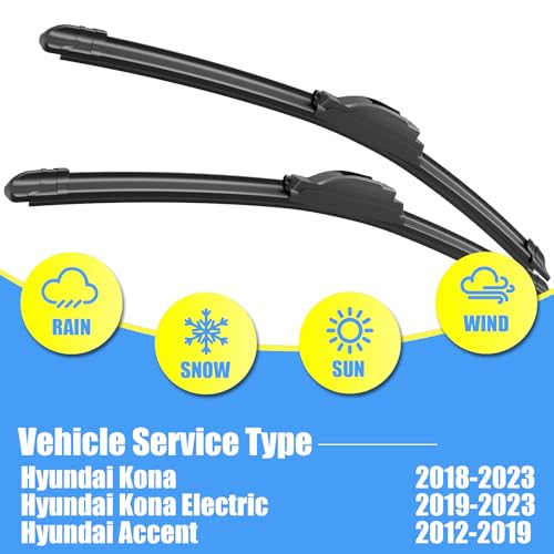 Image of Gavimnal Silicone Wiper Blades Replacement For Hyundai Kona 2018-2023 | 26 inch+16 inch Front & 11 inch Rear, All-Weather, Streak-Free, OE-fit, Quiet, Easy One-Click Install