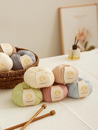 GISIMO 100% Merino Wool Yarn, 6-Ply Luxurious and Soft Yarn for Hand Knitting & Crocheting, 1.76 OZ/50g, 127 yds/116 Meters (Light Pink, 3 Balls)