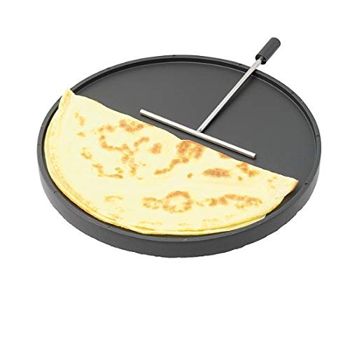 Stöckli Piastra per griglia e crêpe in alluminio pressofuso antiaderente, utilizzabile su entrambi i lati, con spargitore per impasto, diametro 24 cm, 0082.01