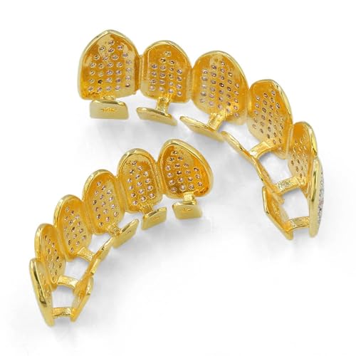 Grillz seis dientes rosa microincrustado 18k baño de oro joya hip hop para hombre y mujer 5