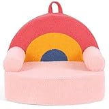 COSTWAY Divano per Bambini in Peluche, Divanetto con Seduta Morbida, Schienale Spesso, Pratica Maniglia, Tasca Laterale e Rivestimento Lavabile, Poltrona con Motivo Arcobaleno per Bambini 3+ Anni