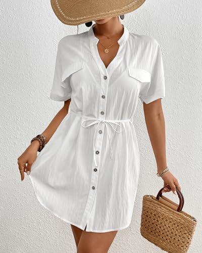 Bsubseach Swimsuit Coverup for Women Short Sleeve Button Down Shirt Dress Beach Cover Ups Resort Wear4