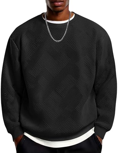 COOFANDY Men's Crewneck Sweatshirt Casual Long Sleeve Geometric Texture Sweatshirts
