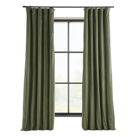 HPD Half Price Drapes Signature Velvet Thermal Blackout Curtains for Living Room 96 Inch Long (1 Panel) Rod Pocket Insulated Blackout Curtains for Bedroom Window Curtains, 50W x 96L, Hunter Green Cover