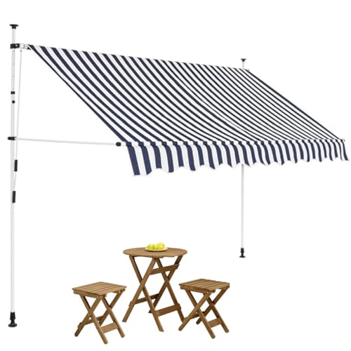 GLazzy Striped retractable awning,Patio arm retractable awning,Blue and white striped outdoor awning, height and angle adjustable for Deck, Balcony, Patio(Color:Gray and white stripes,Size:118.1)