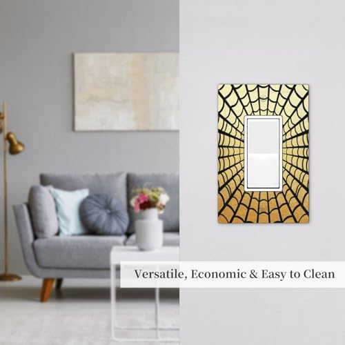 Decorative Outlet Covers Black Spider Spiderweb on Golden Background 1 Gang Rocker Light Switch Cover Plate Single Decora Light Switch Covers Wall Plate Faceplate for Home Decor