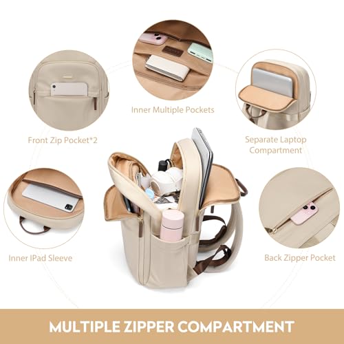 GOLF QUALITY Mochila Para Ordenador Portátil Mujer, Grande Hombre Mochila de Viaje, Laptop Backpack para Trabajo, Bolsa Multicapa para Artículos Personales, 16 Pulgadas,Albaricoque elegant - imagen 2