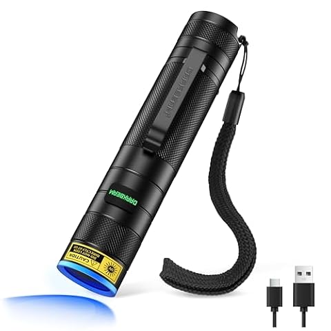 DARKBEAM Latarka UV 365nm Black Light LED [4-rdzeniowy] Potężne ładowalny USB, Mini Czarne światło Lampa Latarki ultravioletowa, Detektor moczu, do bursztynu, utwardzania żywicy uv, szkła uranowego