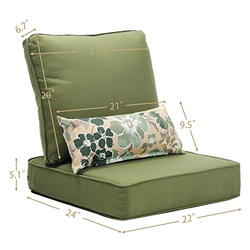 Aoodor 22'' x 24'' Outdoor Deep Seat Chair Cushion Set?Olefin Fabric Slipcover and Sponge Foam- Green (Set of 2 Seats, 2 Backs, 2 Pillows