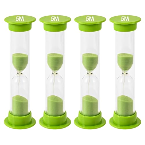 TeacherFav Sand Timer for Kids - 5 Minute Set of 4 Hour Glass - Green Color- Acrylic Covered for Classroom, Home & Kids Room