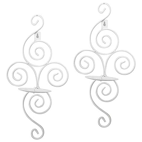 Paquete de 2 candelabros de pared elegantes de hierro para colgar en la pared (blanco) Cover