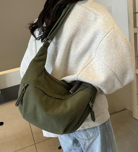 Image of Hobo Bag for Women Men Crescent Shoulder Bag Retro Nylon Canvas Crossbody Bag Slouchy Corduroy Dumpling Bag Purse | Retro