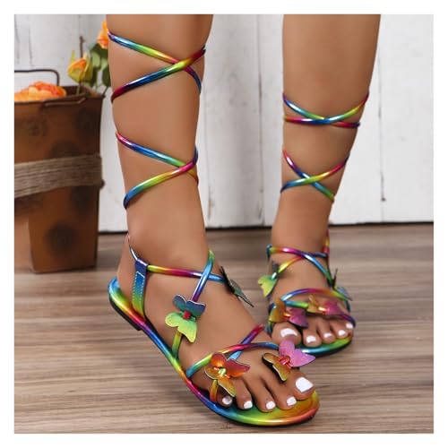 Women's Shoes Women's Sandals Flat Beach Shoes Cross Strap Colorful Round Head Casual Summer4