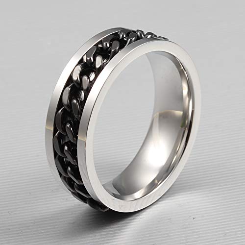 Mmttao Men's Spinner Fidget Rings Chain Rotation Ring For Men 8Mm Black Gun Plated Intertwine Rings Motorcycle Biker Bicycle Chain Ring Punk Rock Bands Male Boys Jewelry Gifts For His, Black, Size 10 #TOP2