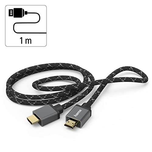 Hama Premium HDMI Kabel 1 Meter Ultra High Speed (Exzellentes Monitorkabel 4K / 8K, 48 Gbit/s, UHD Bildschirmkabel eARC, Ethernet, HDR, Aramidfaser Kabelmantel, HDMI 2.1 Kabel 120 Hz/60 Hz) 1m