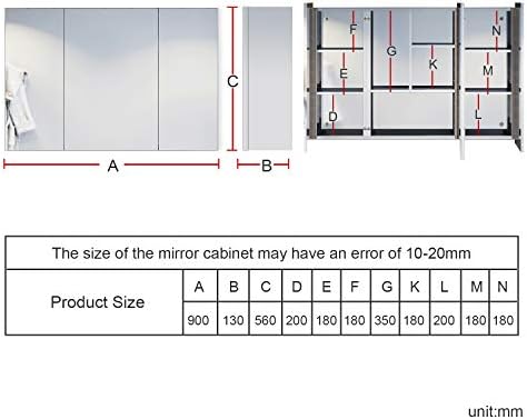 ELEGANT Bathroom Triple Mirror Cabinet Extra Large 3 Door Storage Cupboard Wall Mounted Adjustable Shelves 600 x 900 mm