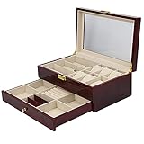 【Hergestellt aus strapazierfähigem Holz und transparenten Glasscheiben】: MDF (mitteldichte Faserplatte) + Samt(innen) + Hölzern (außen) + Glas (Sichtfenster)