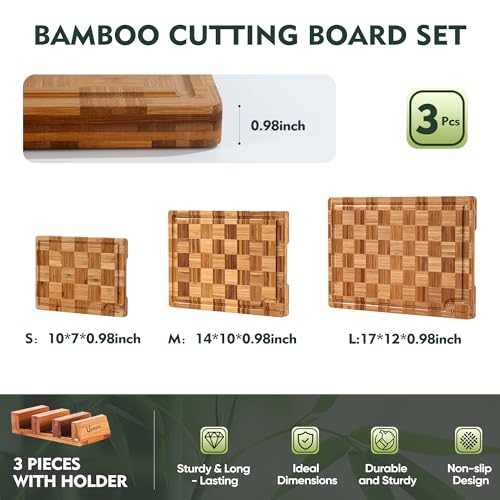 Bamboo Cutting Board Set of 3 Wooden Cutting Boards for Kitchen Wood - Image 3