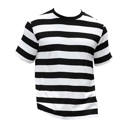 Camiseta genérica de manga corta para hombre, con rayas, cuello redondo, camiseta ancha a rayas, de algodón, de manga corta, cómoda, transpirable, sudoración, ropa de verano casual, 01#negro, M