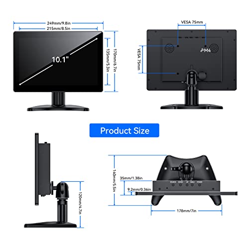 Image of Eyoyo 10.1-inch Small Touchscreen Monitor: 1280x800 IPS Display, 10-Point Touch, HDMI VGA AV Input, Built-in Speakers, Metal Case, VESA 75x75, Touch Screen Monitor for Raspbery Pi, PC, CCTV, POS