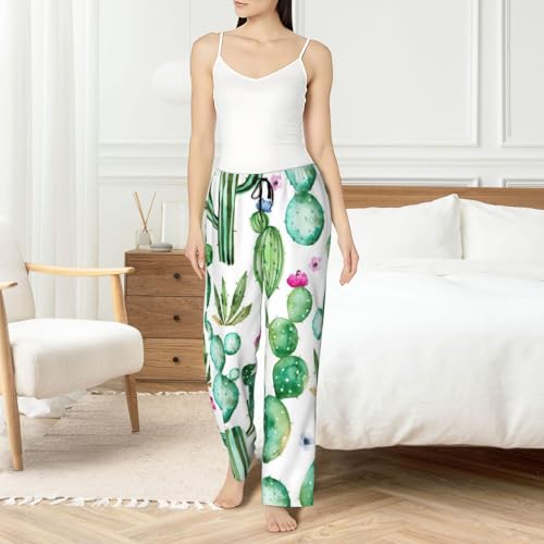 Pantalon de pyjama femme imprimé cactus idéal pour des soirées cocooning à la maison
