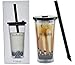 Wiederverwendbarer Boba Becher für Bubble Tea, Smoothie und Tapioka Perlen mit breitem Strohhalm, Deckel und Reinigungsbürste, umweltfreundlich, BPA frei, doppelwandig isoliert & auslaufsicher 550 ml