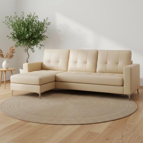 Image of CASASTYLE Madison 4 Seater Leatherette LHS L Shape Sofa Set (Cream) Premium Finish | Ideal for Living Rooms