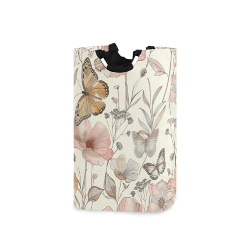 Jihqo Laundry Hamper Basket Vintage Floral and Butterflies Collapsible Nursery Storage Bin Waterproof Clothing Baskets for Home Bedroom Bathroom Washing Room