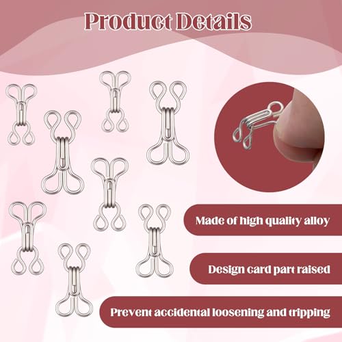 Yuomeaz 60 Pcs Metal Hook and Eye Closures, 3 Size Silver Hooks and Eyes for Sewing, Bra Hooks Clasps Replacement for Clothes Dress Skirt Craft (12.5/14/16mm)