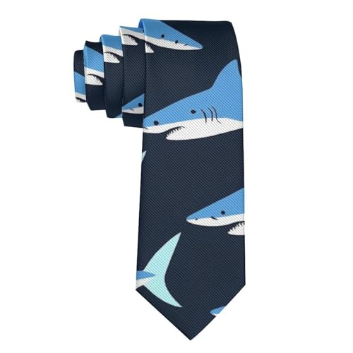 VAFZASC Ties for Men Boys Wedding Dance Prom, Fashion Skinny Neck Tie Blue Shark