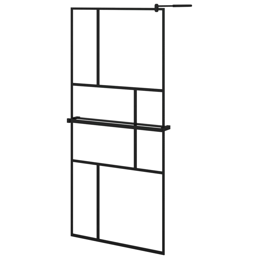LAPOOH Mampara Ducha con Estante Vidrio ESG y Aluminio Negro 90x195 cm, Mampara Bañera, Mampara Baño Ducha, Cabina De Ducha, Mampara Baño - 3185460