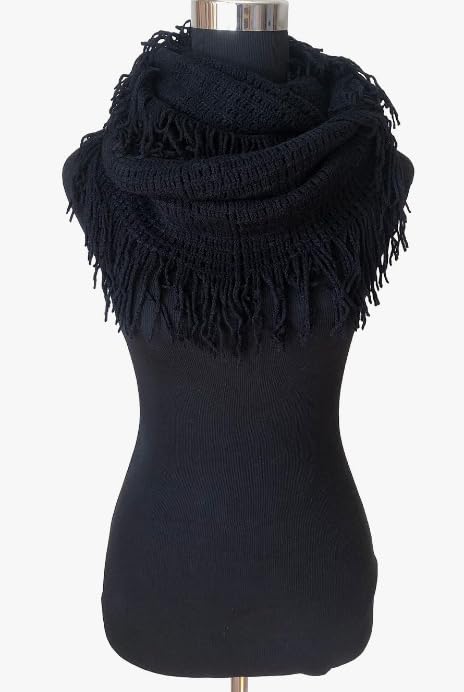 Pack of 2X Unisex Women's Winter Fringe Tassel Neck Cozy Knit Cable Infinity Loop Cowl Scarf- Solid Color2