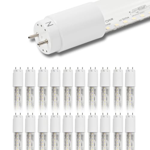 20 Pack 4FT LED T8 Type A+B Tube Lights, 24W, 5000K, Single or Double End Powered, Plug and Play or Ballast Bypass, 4 Foot T10 T12 Fluorescent Bulbs Replacement, Clear Cover