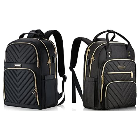 Kuosdaz Laptop Backpack for Women & Men, Quilted Waterproof College Bookbag with USB Charger Port, Laptop Backpacks for Work Travel Casual Daypacks Cover