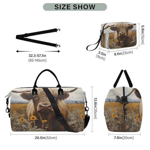 CEBUGI Highland Cow with Sunflowers Quilted Duffle Bag for Women Large Carry On Travel Weekend Bag Hospital Bags for Labor and Delivery3