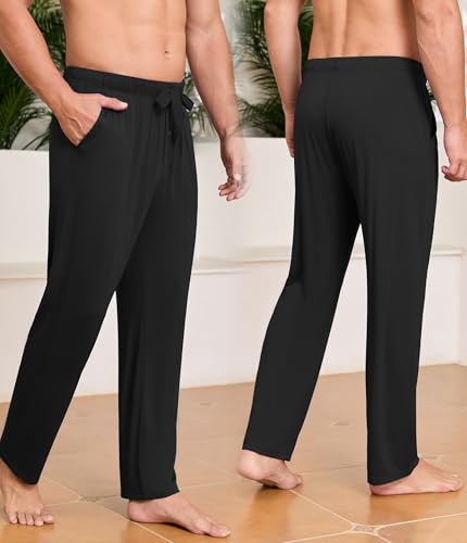 Image of CF Mens Pajama Pants Lightweight Bamboo Rayon Lounge Pants Soft Comfy Sleep Bottoms Long Pajama Pants with Pockets 2 Pack