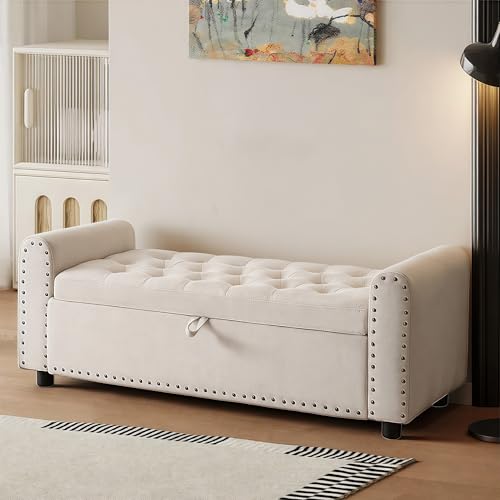 48" Ottoman with Storage, Tufted Storage Ottoman Bench, Convenient Living