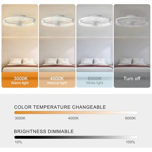 Image of Garwarm 20 inch Ceiling Fans with Lights and Remote,Ultra Low Profile Fandelier | Modern Dimmable LED Flush Mount Ceiling Fan, 6-Speed Reversible DC Motor, 3000K-6000K for Small Bedroom, Kitchen and Office