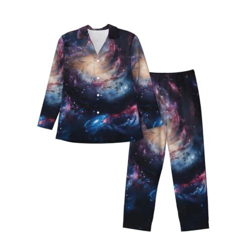 Pijama de manga larga para hombre estilo galaxia con pantalón largo ajustable