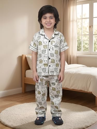 Image of POLKA TOTS 100% Pure Cotton Half Sleeve Night Suit for Kids, Girls & Boys | Cotton Pyjama Set | Unisex Night Dress for Children | Night Suit for Girls |Sleepwear for Kids | Winter Night Dress for Boys