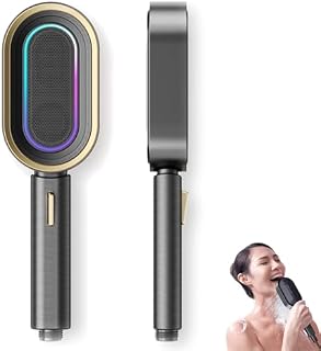 Bluetooth Shower Speaker with LED Lights, Waterproof Detachable High Pressure Showerhead, Color Changing Karaoke Microphone, Long Lasting Battery for Ultimate Shower Experience