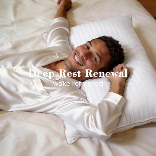 Image of viewstar Bed Pillows King Size Set of 2, Firm Down Alternative | Bedding, Hotel Quality, Fluffy, Oeko-Tex Certified, Plump Filling, Machine Washable, for Side Back Sleepers, Striped White
