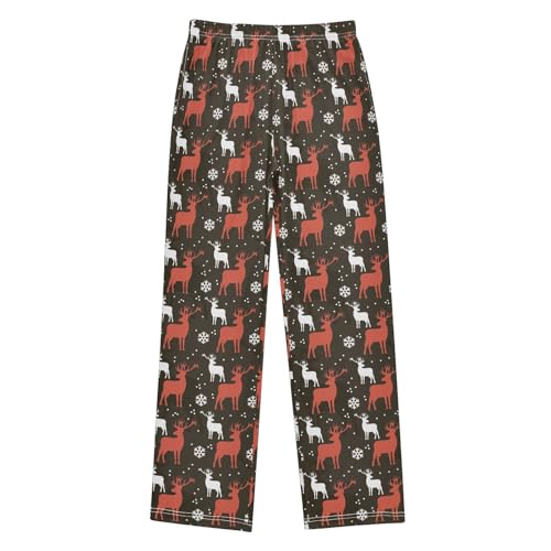Moose Snowflake Print Boys Long Pants Soft Trousers Elastic Waist Kids Lounge Bottoms with Pockets S-XL