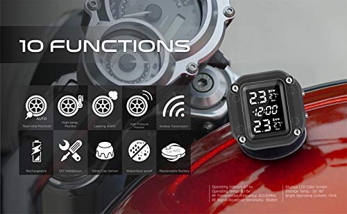 3T6B Motorcycle TPMS, Wireless Digital Motorcycle Tire Pressure Gauge Monitoring System Tire Pressure Gauge Monitoring System 2 Sensors for Motorcycle - Thumbnail 6