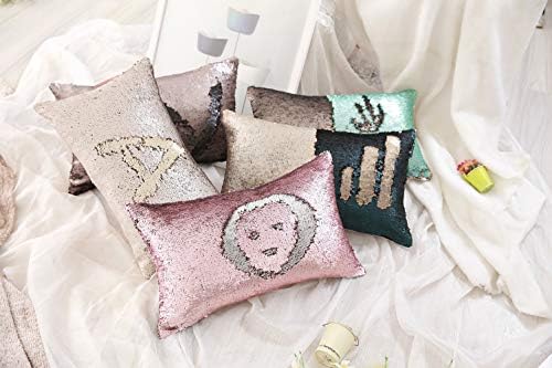 Reversible Sequins Cushion Cover Decorative Shimmer Sequin Pillow Case 30x50cm Antique Gold/Matte Atlantis Blue Mermaid Pillow Glitter Accent Pillow Cover for Sofa Couch Bed Party Christmas Magic Gift
