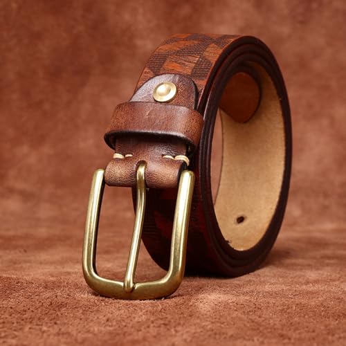 Thicken Genuine Leather Embossed Belt Distressed Strap Engraved Plaid Heavy Duty High Hardness Solid Brass Buckle2