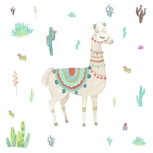 RoomMates Watercolor Llama Peel and Stick Giant Wall Decals, Tan, Green, Blue