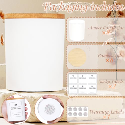 Image of CONNOO 10oz White Christmas Candle Jars for Candle Making with Airtight Bamboo Lid, Beautiful Sticky Warning Labels for Candle Making, Empty Containers, Dishwasher Safe, 10 Oz, 12